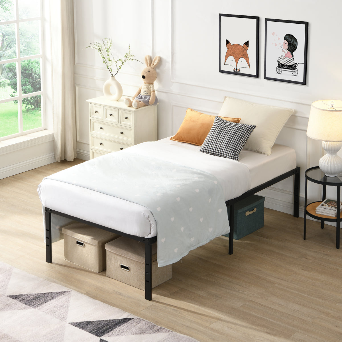 Heavy Duty Twin Metal Bed Frame With Storage