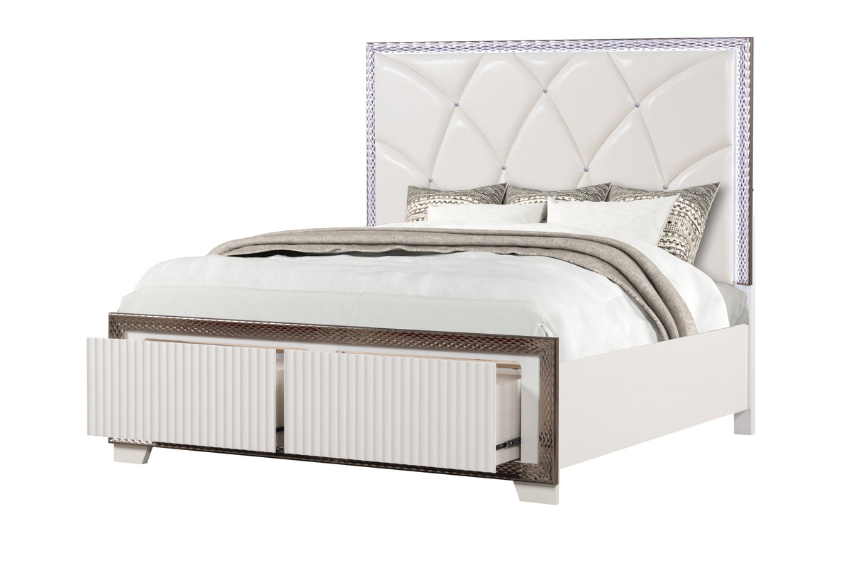 Modern Tufted Wood Bed Frame With LED Lighting