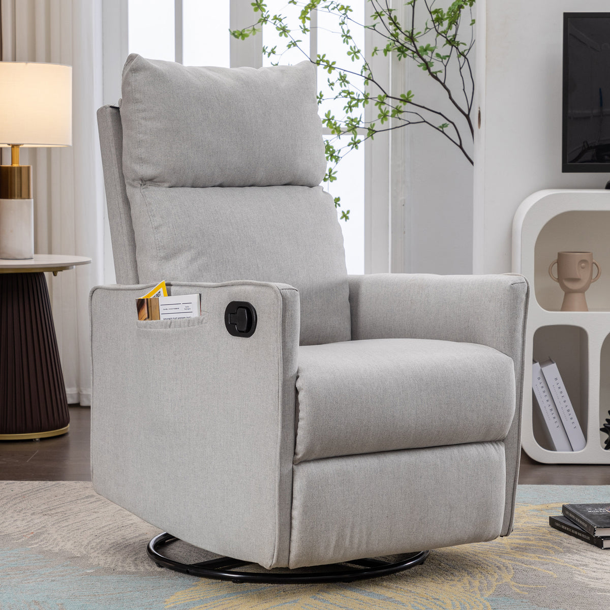 Modern Cotton Linen Swivel Rocking Glider Recliner Chair