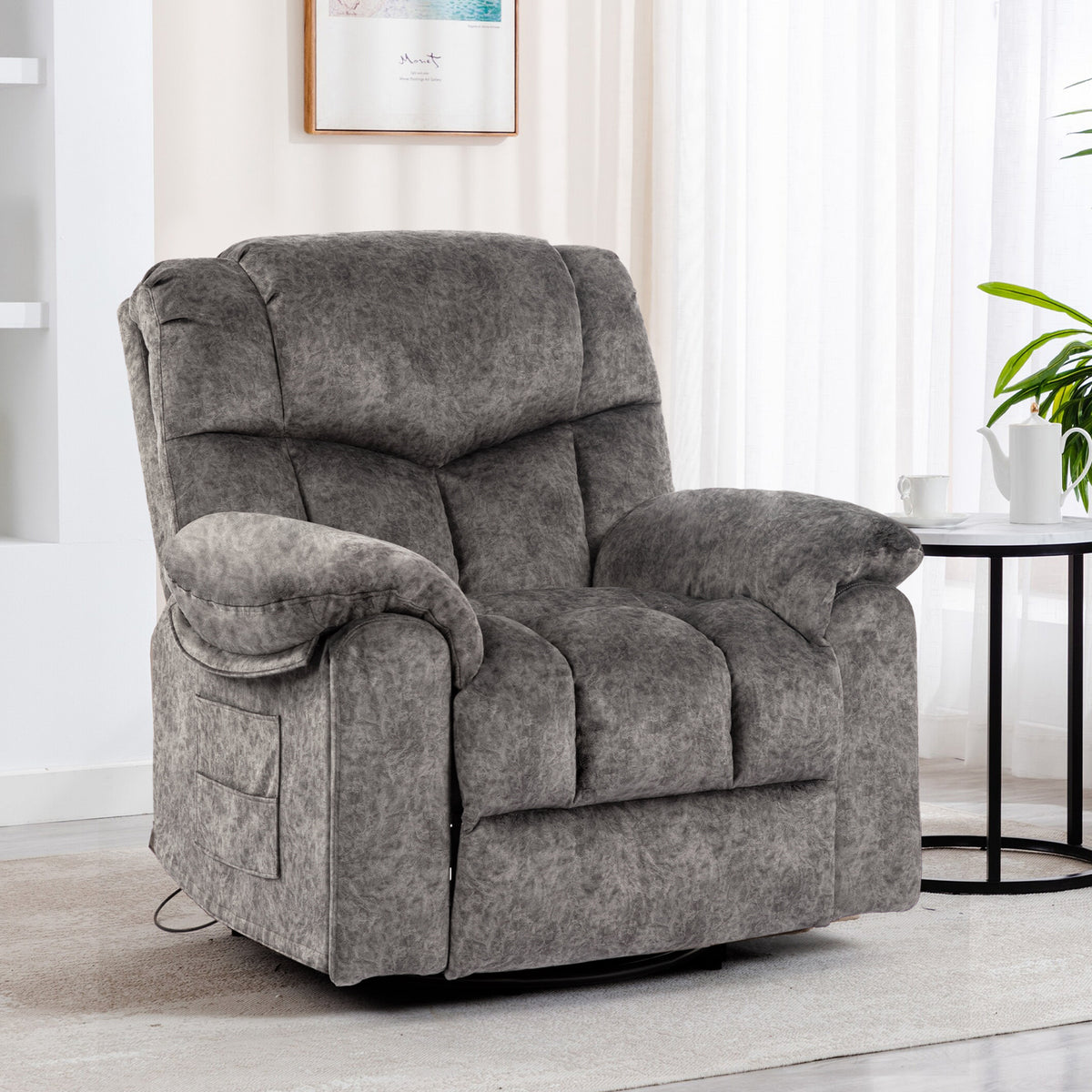 Velvet Manual Recliner Chair With Massage Heating