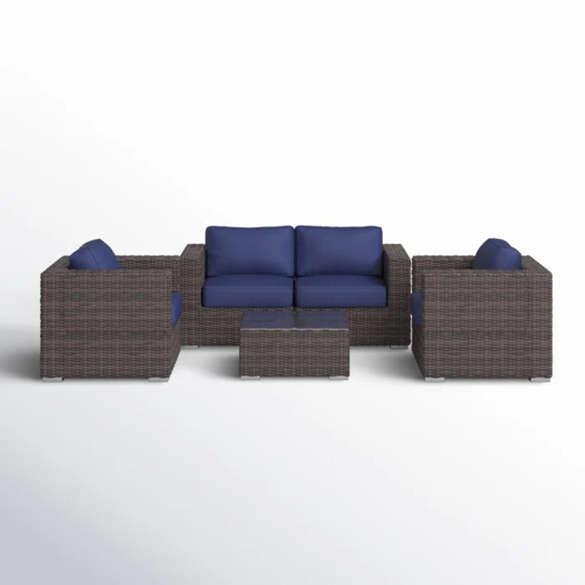 Fully Assembled 5-Piece Brown Patio Rattan Sofa Set