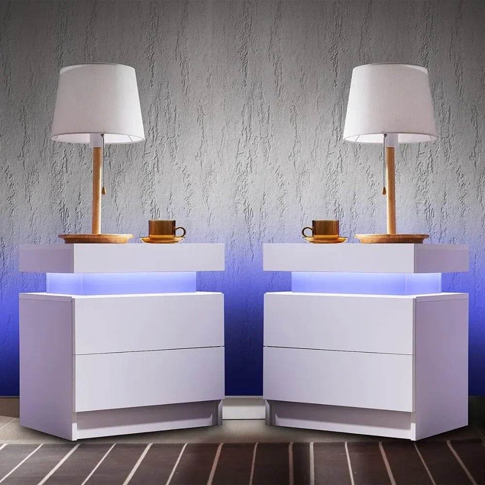 Set of 2 Modern Morocco LED Nightstands With Drawers - Sleep Galleria