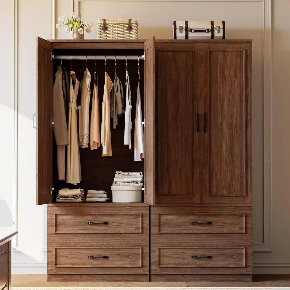 Freestanding Wooden Wardrobe Armoire With Doors Drawers - LIKIMIO - Sleep Galleria