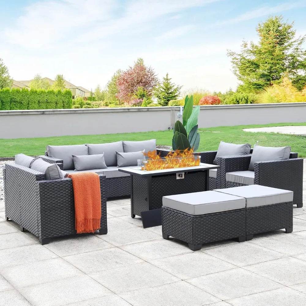 7-Piece Outdoor Wicker Furniture Set With Fire Pit Table - Sleep Galleria