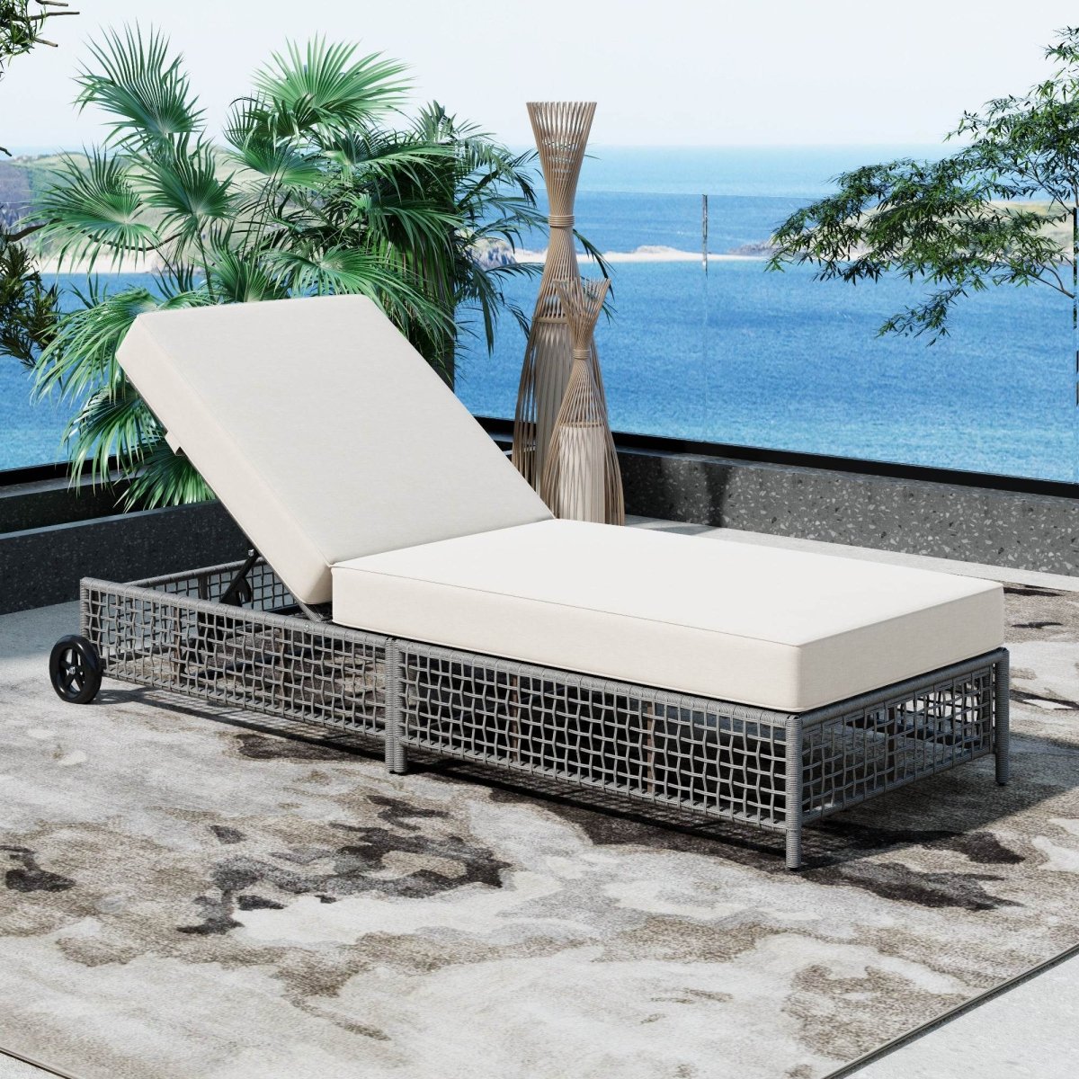 Adjustable 5-Position Backrest Outdoor Rattan Lounge Chair - Sleep Galleria