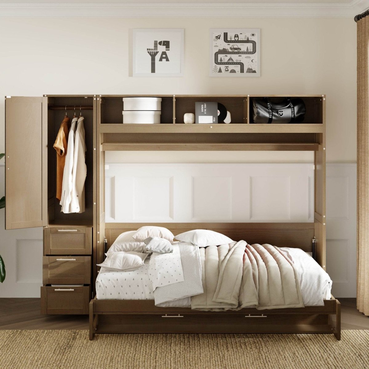 Full Size Antique Wood Murphy Bed With Storage - Sleep Galleria