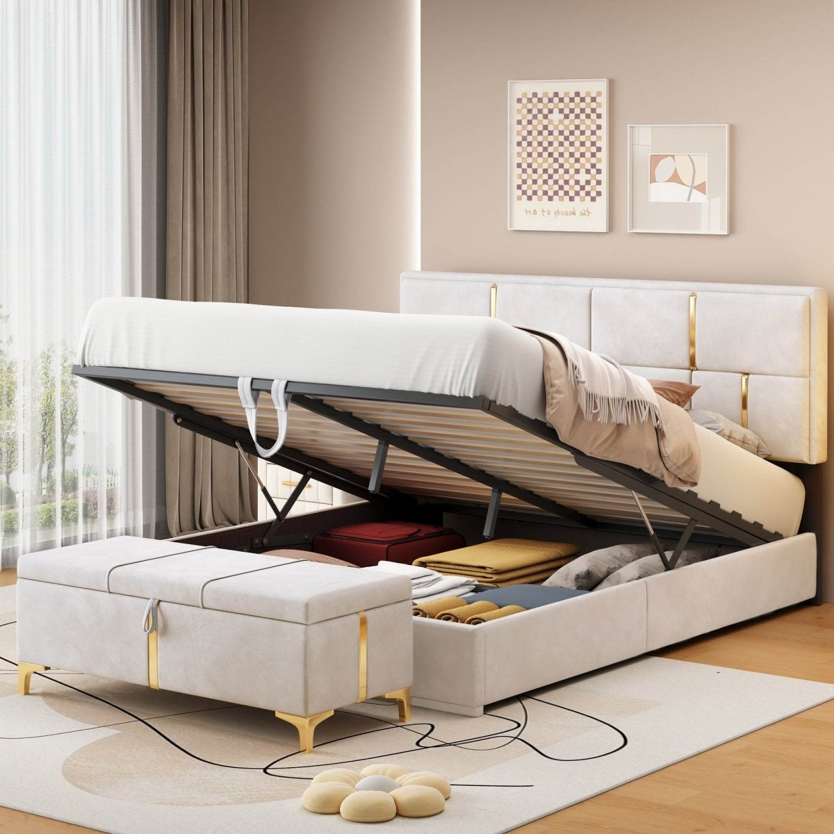 2 - Piece Queen Upholstered Platform Bed With Ottoman Storage - Serenova - Sleep Galleria
