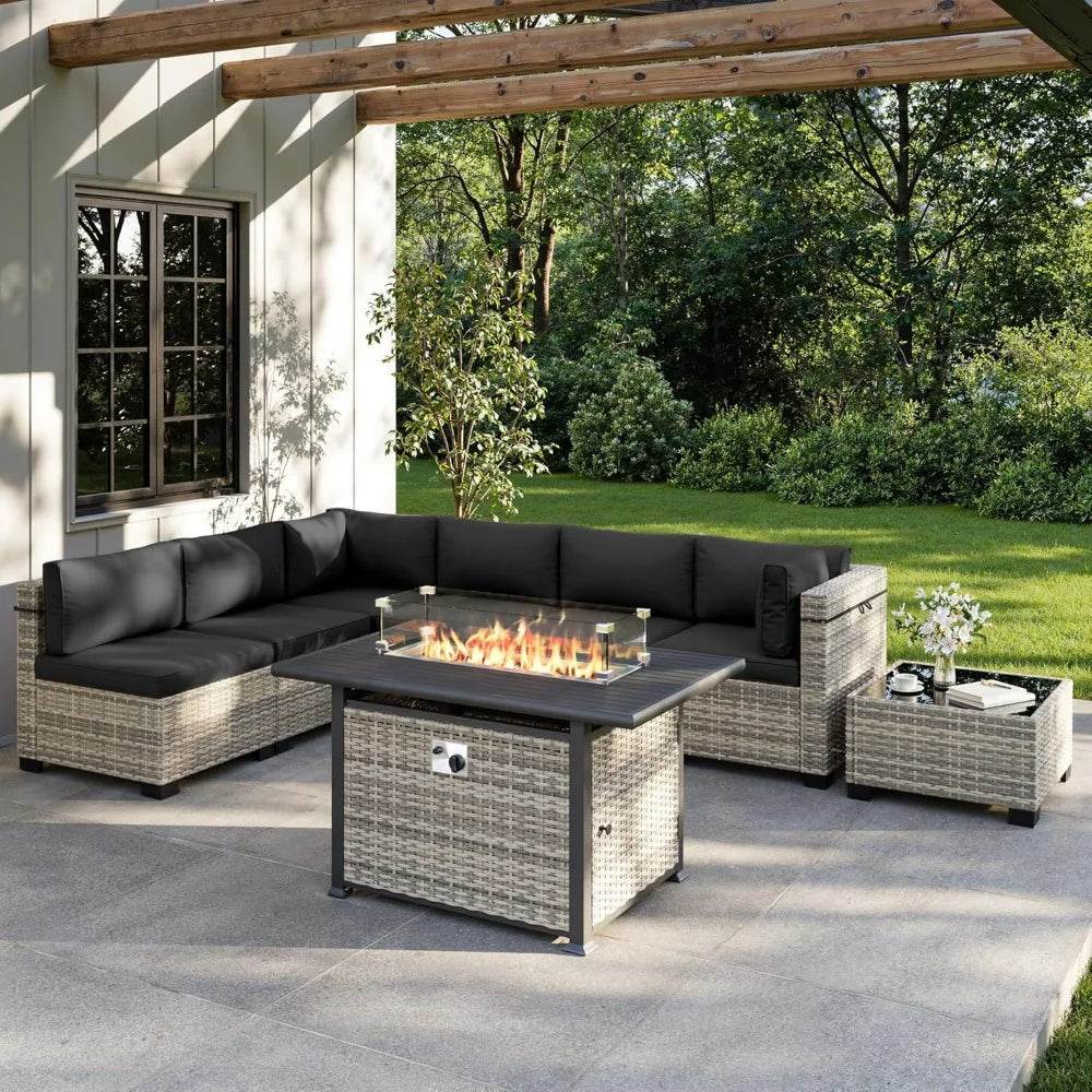 8-Piece Navy Blue PE Wicker Rattan Outdoor Furniture Set - Sleep Galleria