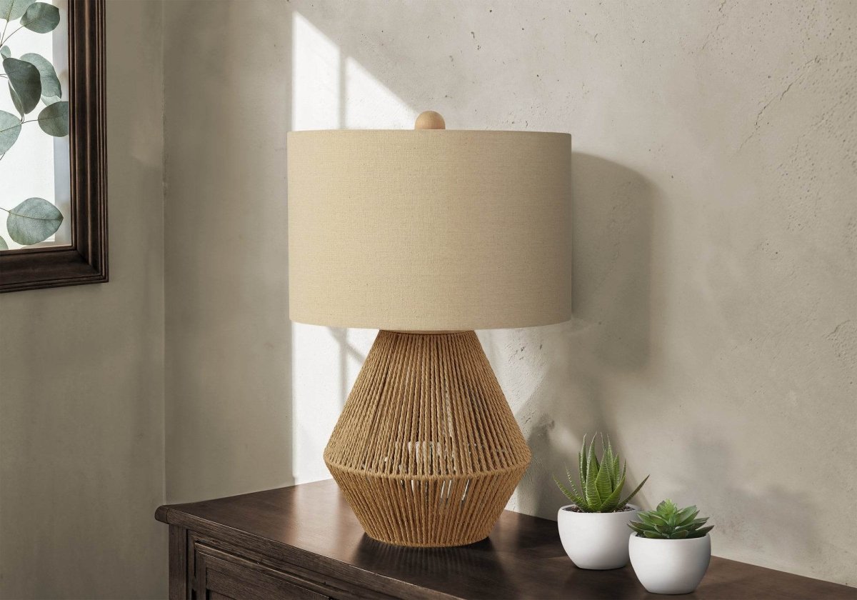 Boho Woven Rope Brown Table Lamp With Shade - Sleep Galleria