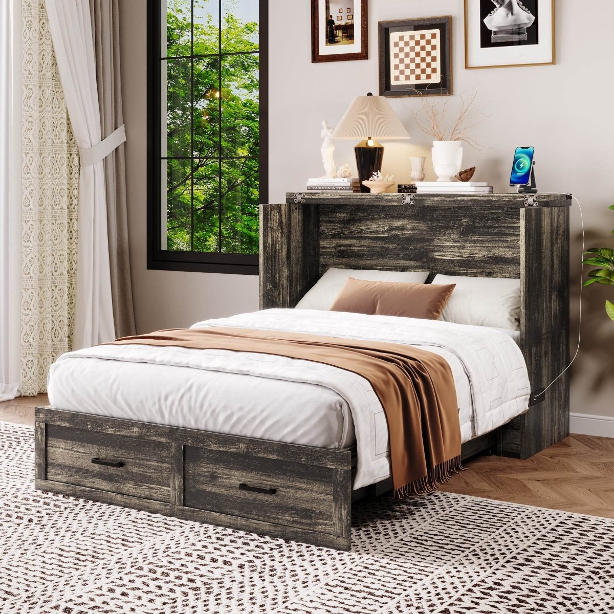 Full Size Murphy Bed Cabinet With Charging Station - Sleep Galleria