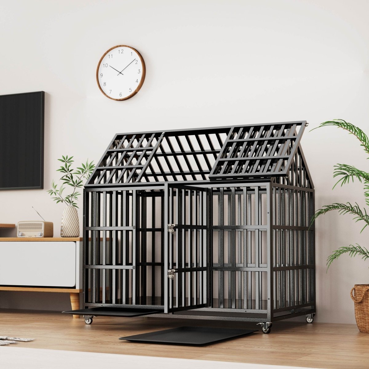 Heavy Duty 52-Inch Carbon Steel Dog Crate With Wheels - Sleep Galleria