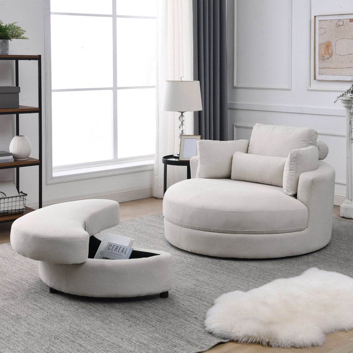 Modern Swivel Fabric Accent Chair With Storage Ottoman - Sleep Galleria