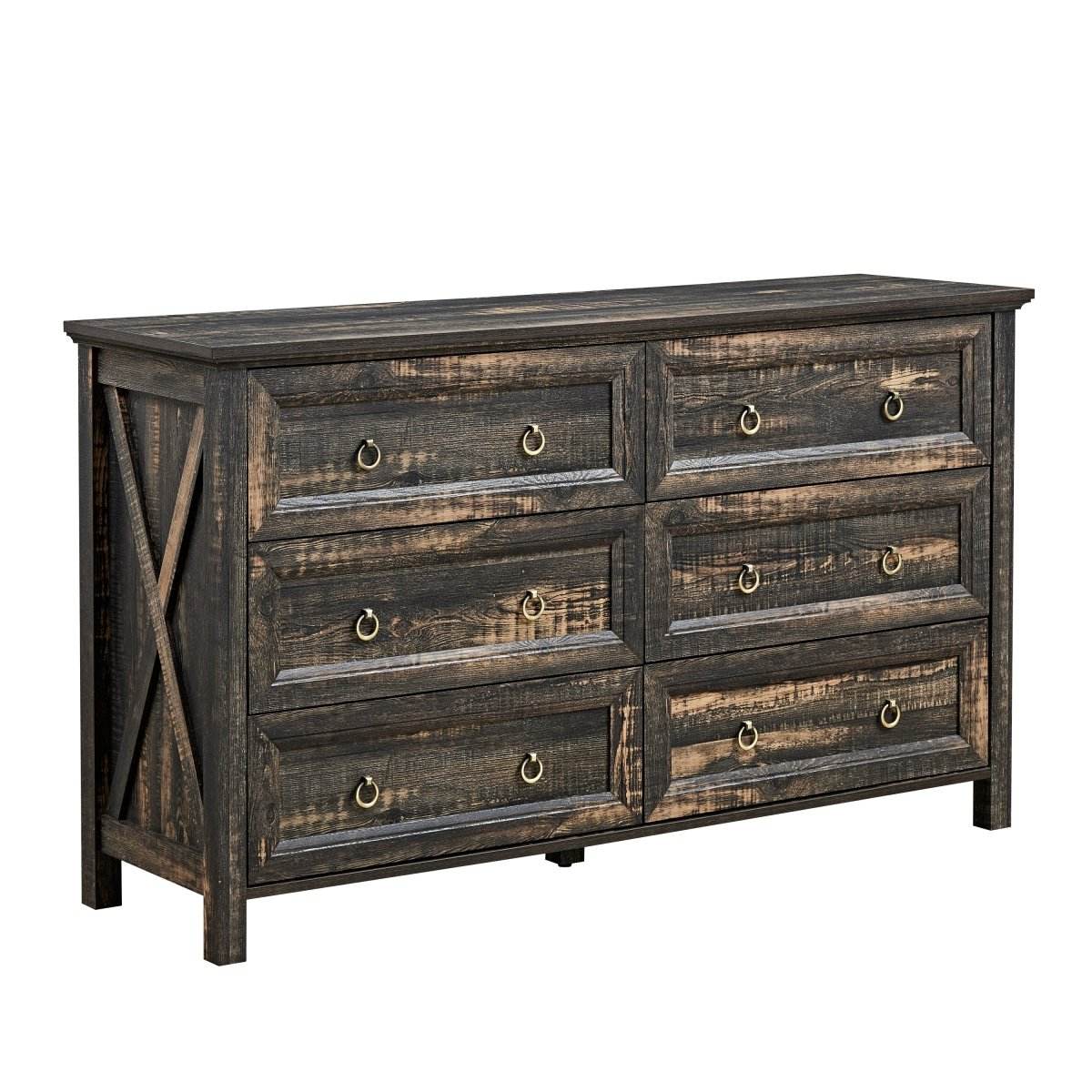Rustic Farmhouse Dark Oak 6-Drawer Dresser - Sleep Galleria