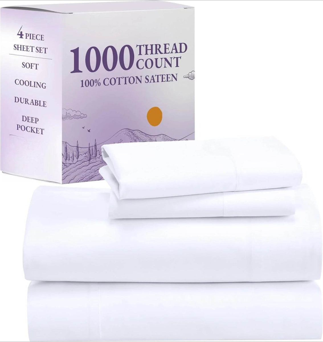 1000 Thread Count King Size Sheet Set - 100% Cotton Sheets with Deep Pockets, Softer Than Egyptian Cotton - White - Sleep Galleria - Sleep Galleria