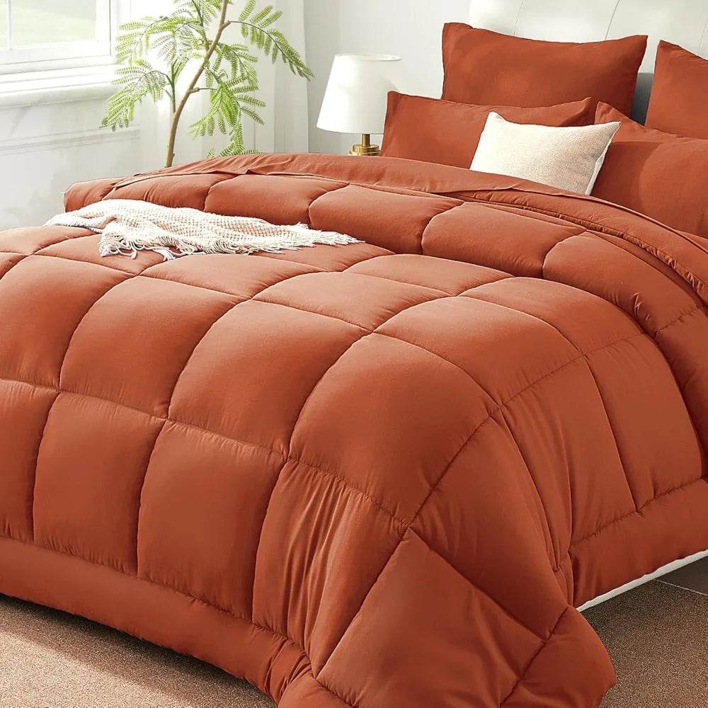 Burnt Orange Full Size Comforter Sets - 7 Pieces Bed in a Bag, Lightweight Goose Down Alternative Bedding Sets with All Season - Sleep Galleria - Sleep Galleria