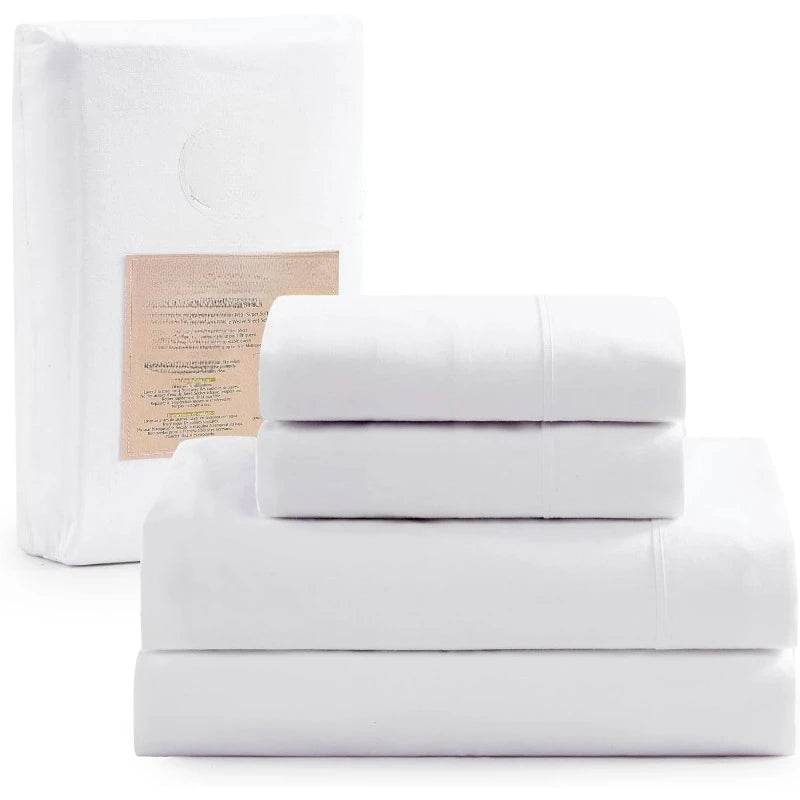 Organic Cotton Queen Sheet Set, 4Pc Cotton Sheets Queen Size Bed Set Soft & Breathable Percale Weave, White - Sleep Galleria - Sleep Galleria
