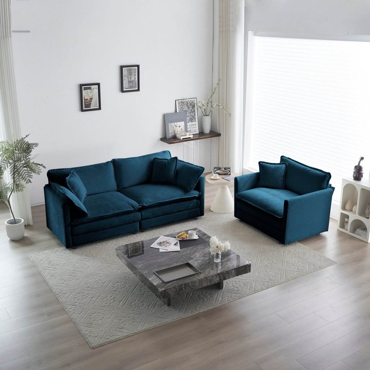 2 - Piece Blue Chenille Upholstered Loveseat And Chair Set - Slumberine - Sleep Galleria