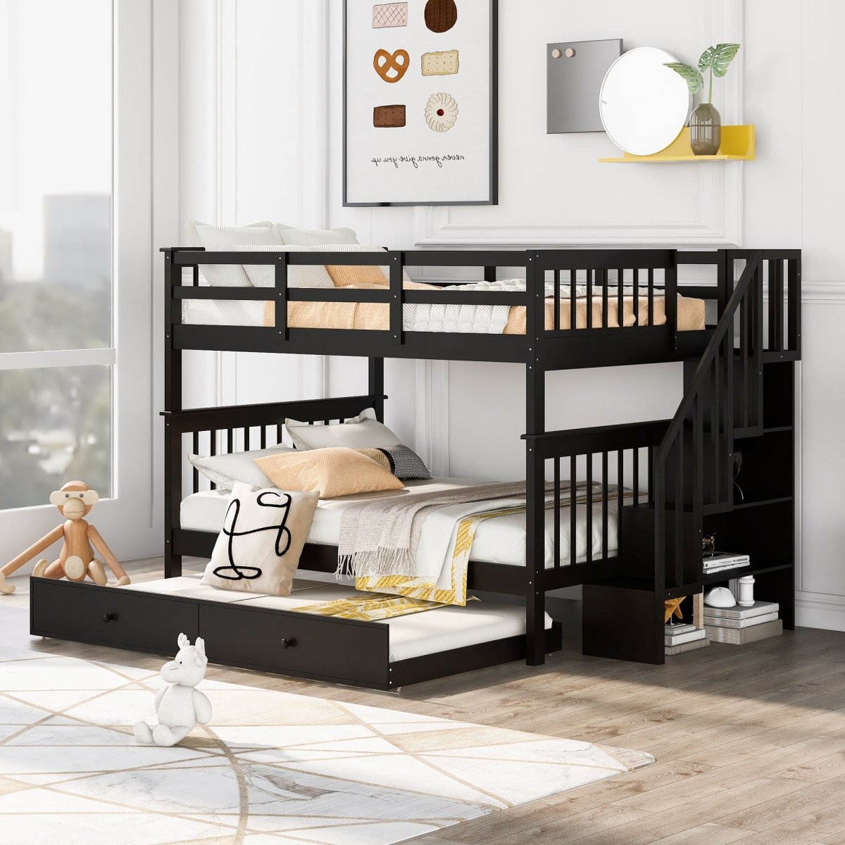 Full Over Full Stairway Bunk Bed With Twin Trundle - Slumberine - Sleep Galleria