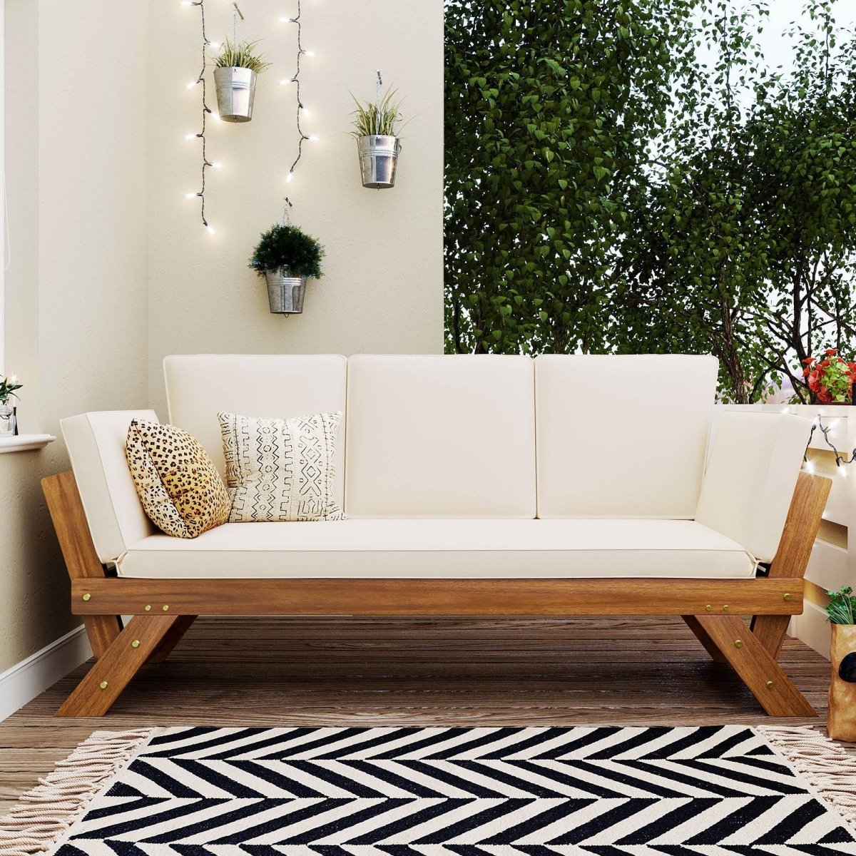 Outdoor Adjustable Acacia Wood Patio Daybed With Cushions - Sleep Galleria