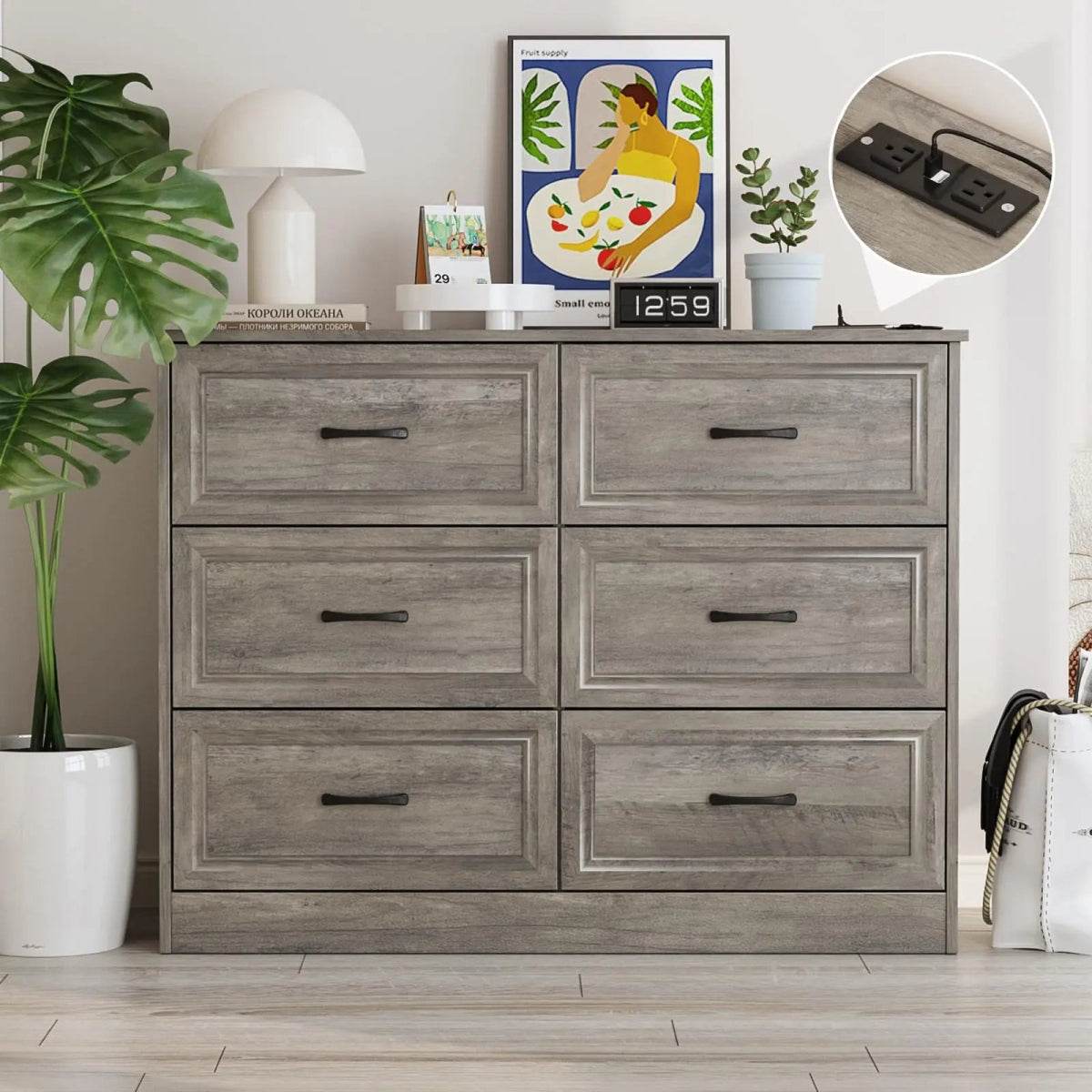 6-Drawer Modern Wood Dresser With Charging Station - Sleep Galleria
