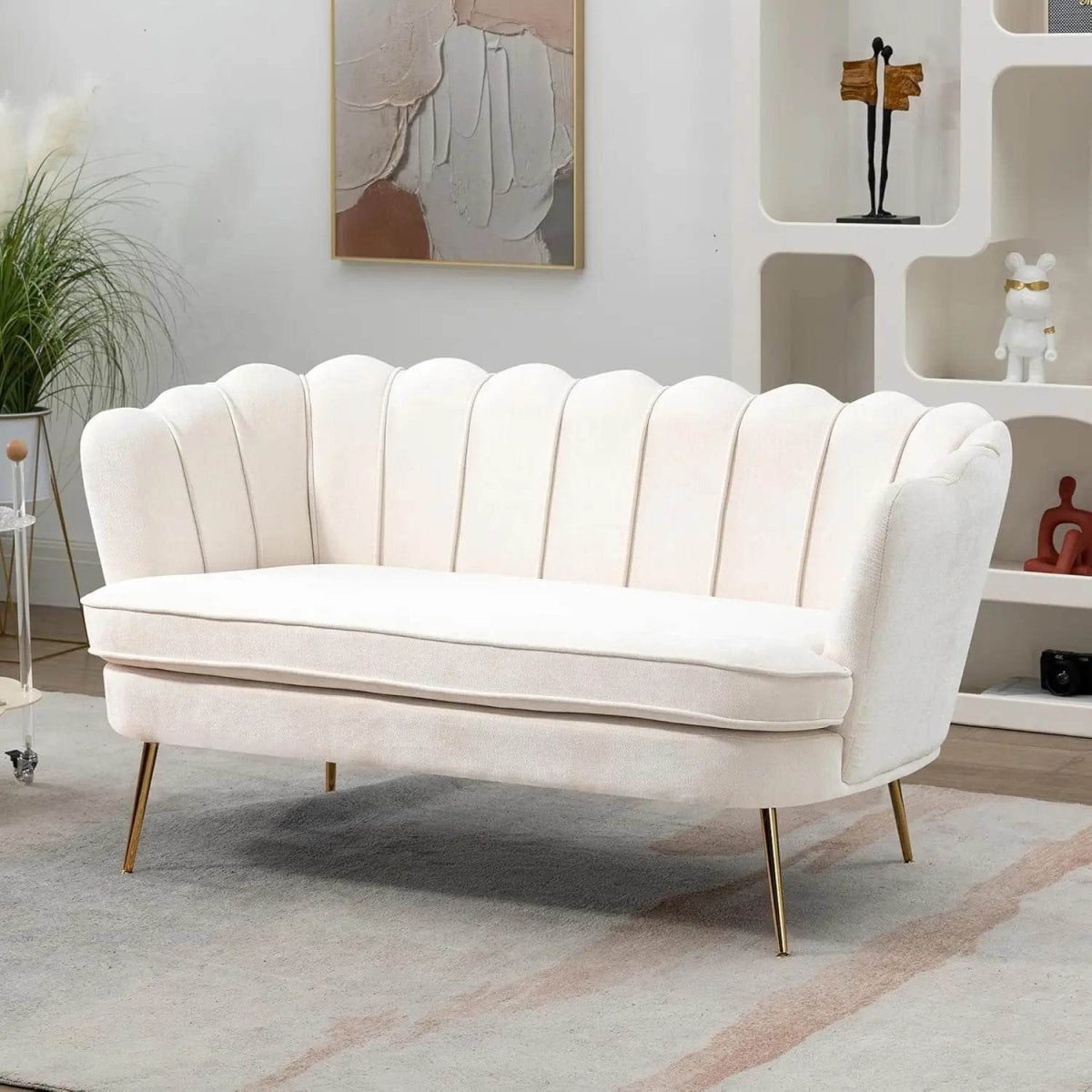 Modern Chenille Small Loveseat Sofa With Gold Legs - Sleep Galleria