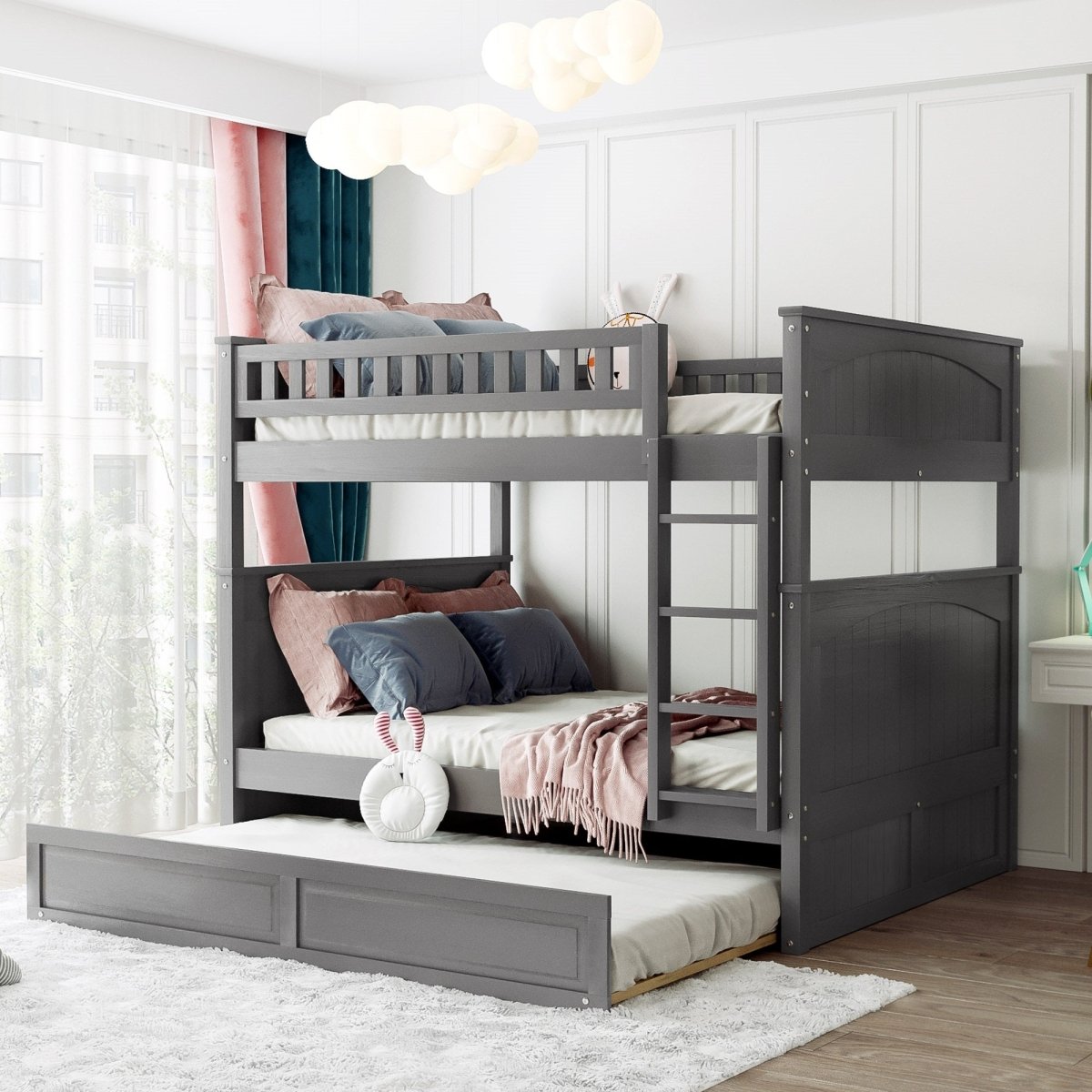 Full Over Full Bunk Bed With Twin Trundle Pinewood - Zenvia - Sleep Galleria