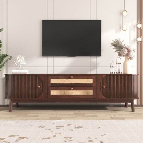 Modern Farmhouse Rattan TV Stand With Storage Cabinet - Sleep Galleria