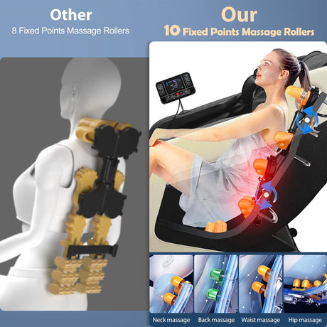 Relax Rejuvenate Zero Gravity Massage Chair Full Body Recliner Air Pressure, Bluetooth, Heat, and Foot Massage Black