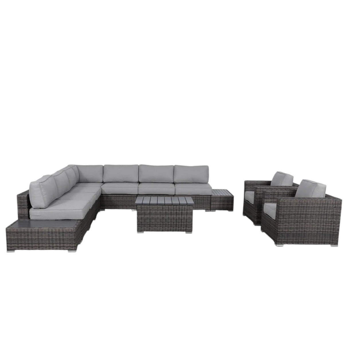 8-Person Brown HDPE Wicker Outdoor Sofa Seating Set