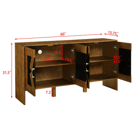 Mid Century Modern 60-Inch Walnut Storage Sideboard Cabinet - Sleep Galleria