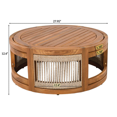 Acacia Wood Outdoor Coffee Table With Woven Rope Accents - Sleep Galleria