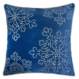 Blue Velvet Holiday Throw Pillow With Silver Snowflake Embroidery