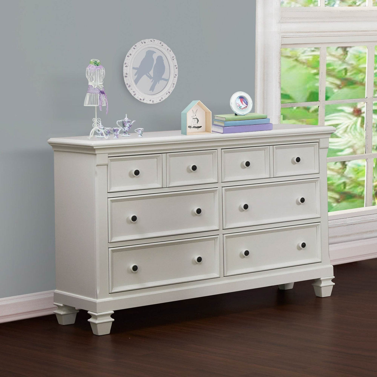 Solid Wood White 6-Drawer Double Dresser With Smooth Glide
