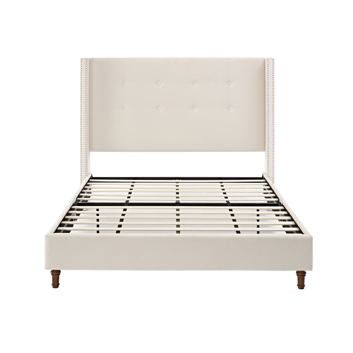 Queen Upholstered Velvet Bed Frame With Nailhead Trim