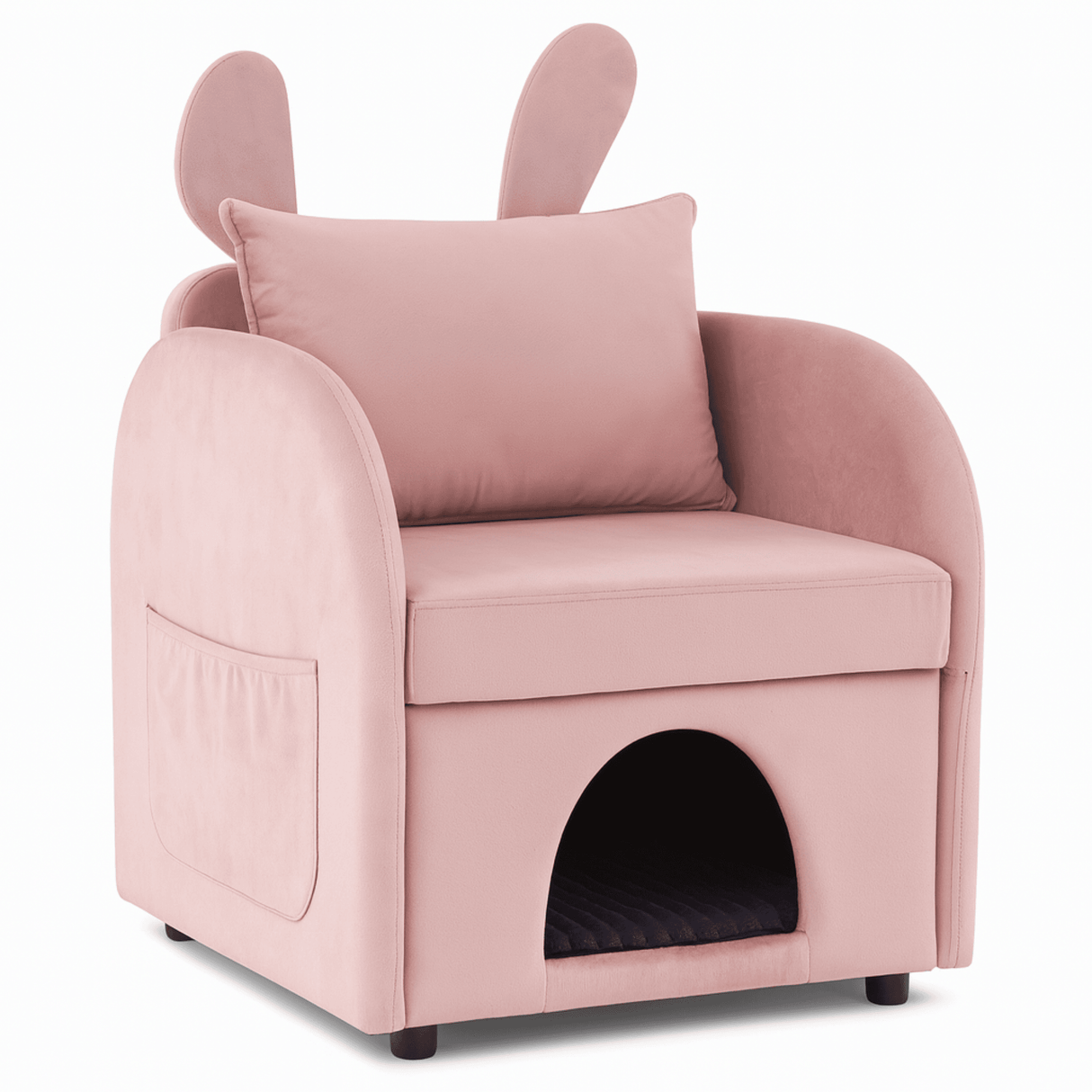 Velvet Pink Bunny Ear Pet-Friendly Armchair With Hideaway