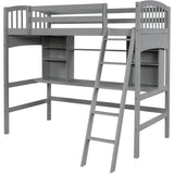Twin Solid Wood Loft Bed With Desk and Storage Shelves