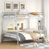 Full XL Over Queen Iron Metal Bunk Bed Silver Finish