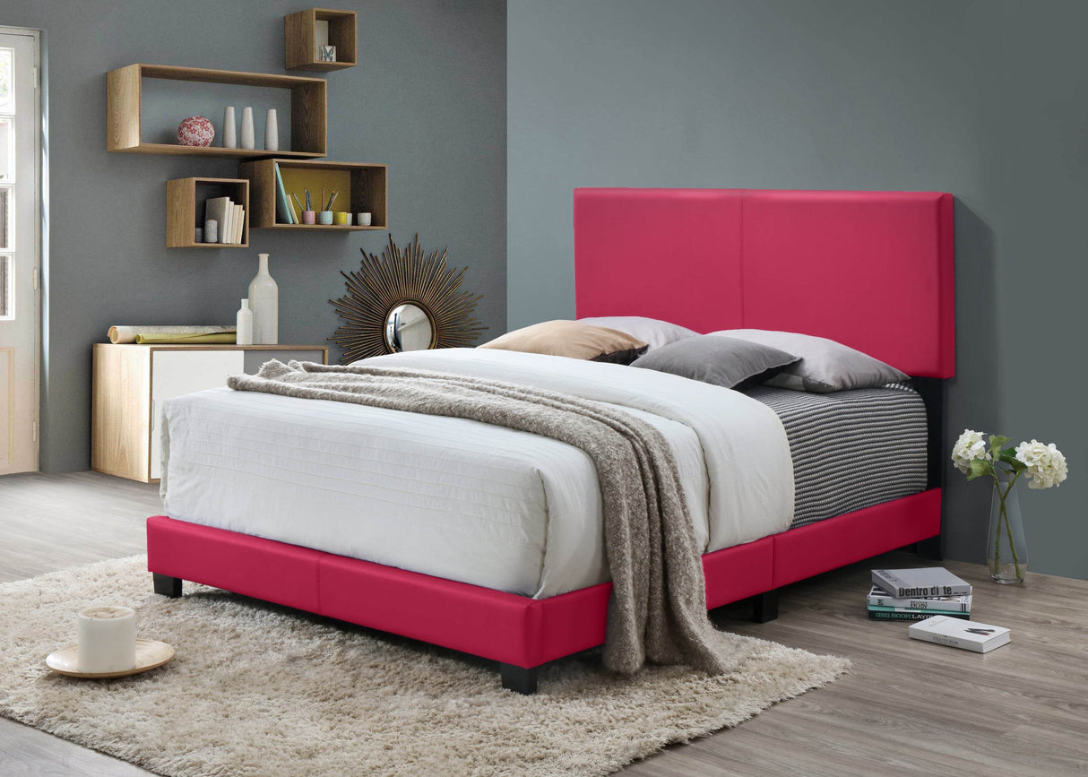 Full Pink PU Fabric Solid Wood Platform Bed Frame