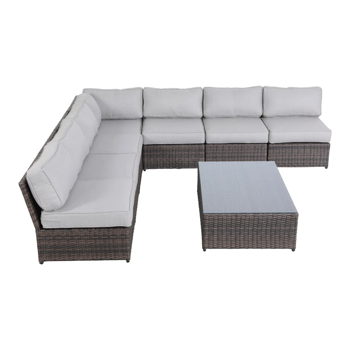 Extra-Wide Wicker Outdoor Seating Set With Cushions And Glass Table