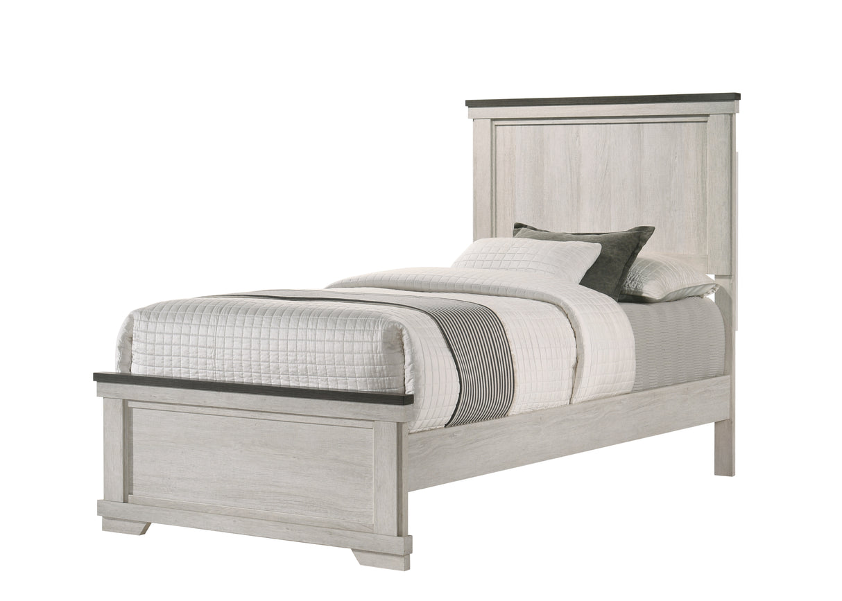 Twin Farmhouse Rustic Antique White Brown Panel Bed