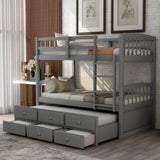 Twin-Over-Twin Solid Wood Trundle Bunk Bed With Drawers