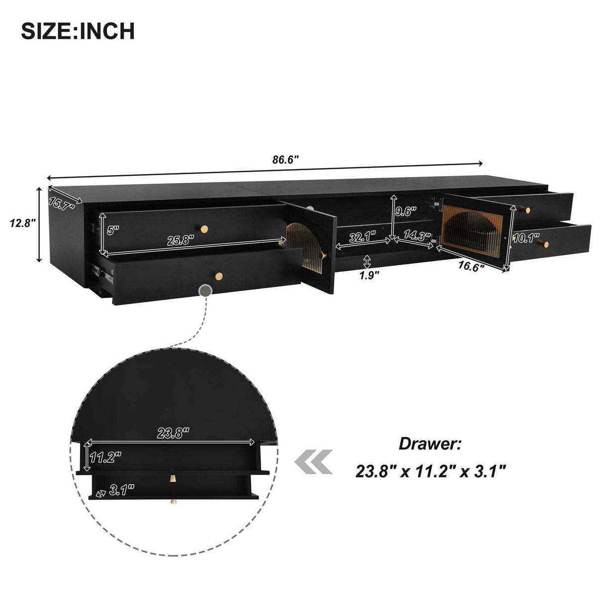 Modern Black Particle Board TV Stand With Storage - Sleep Galleria