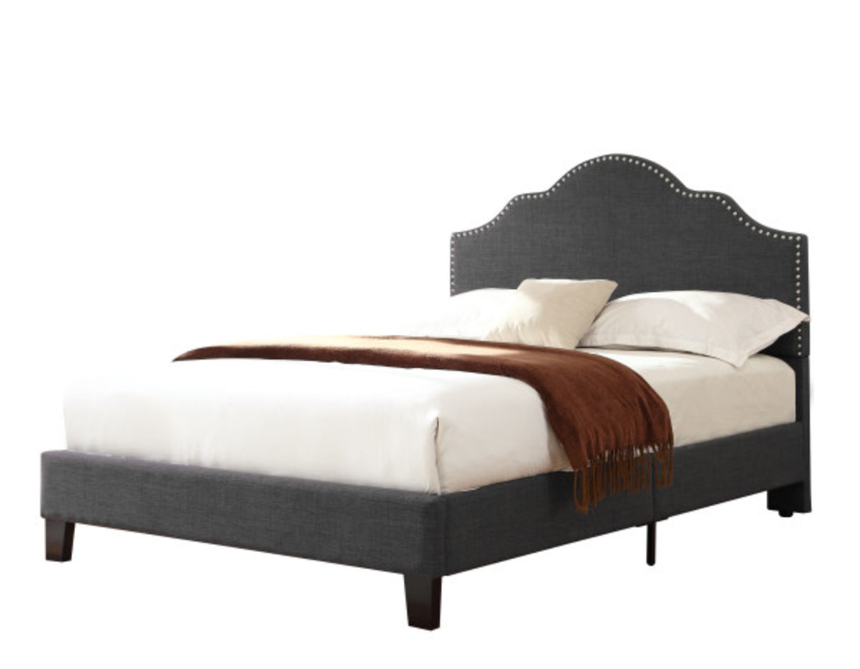 Full Gray Upholstered Solid Wood Bed Frame