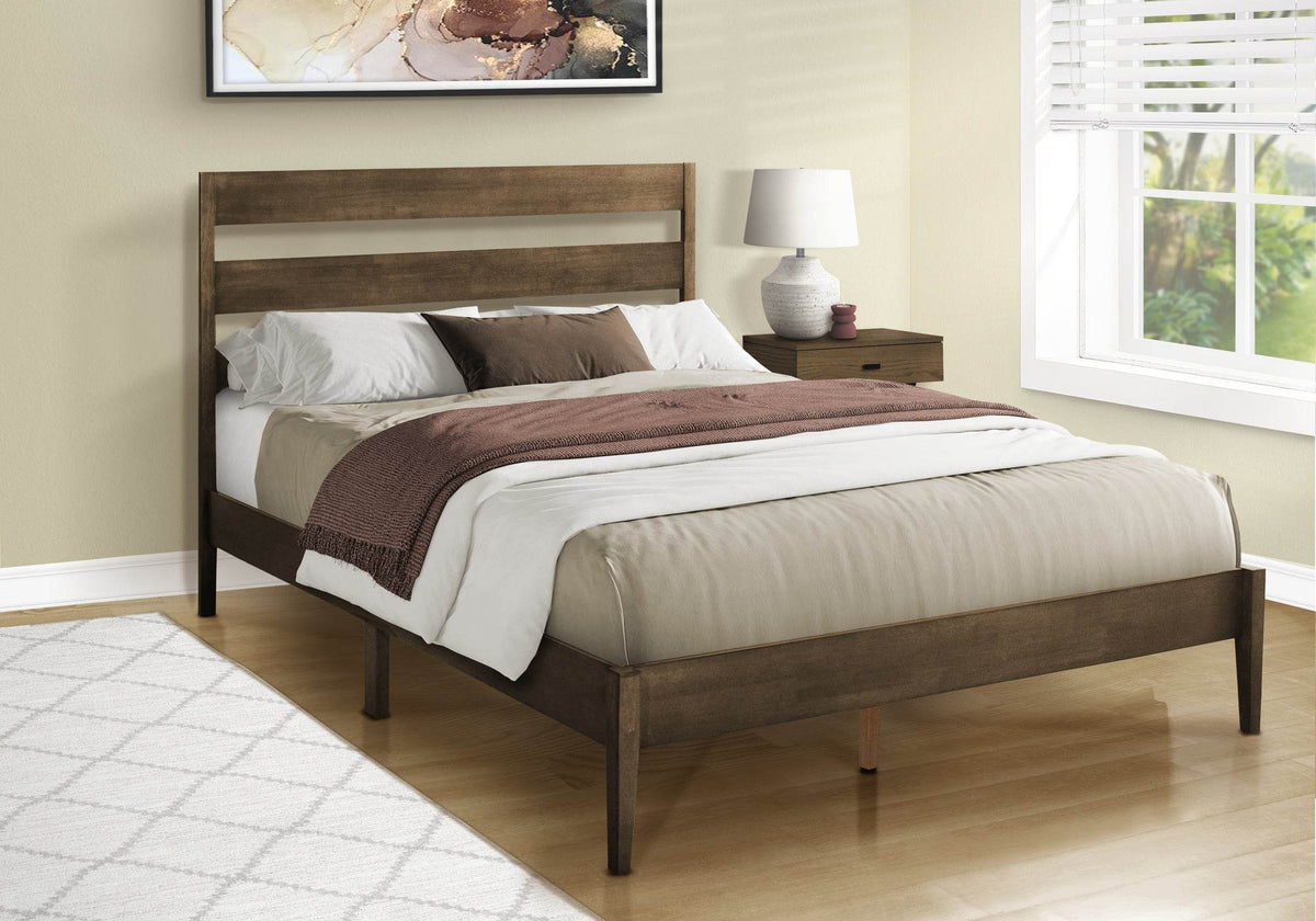 Contemporary Queen Size Walnut Wood Platform Bed Frame