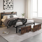 Queen Upholstered Storage Bed Frame With Charging Station