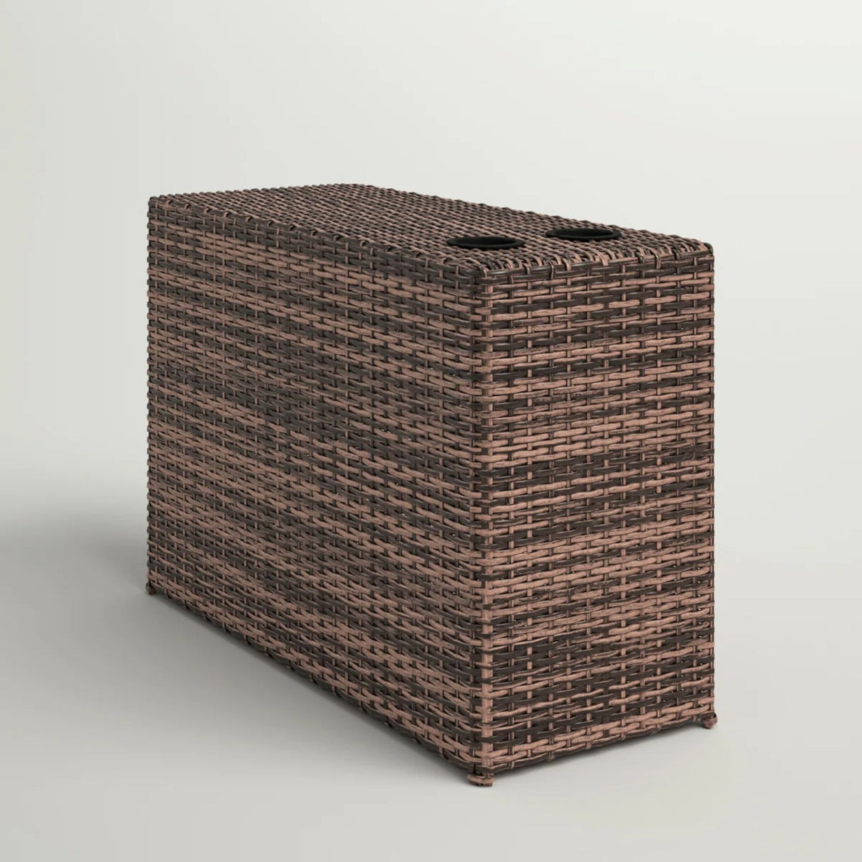 Espresso Wicker Outdoor Side Table With Drink Holders