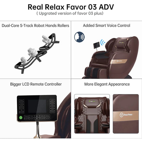 S Track Massage Chair, Full Body Zero Gravity Shiatsu Recliner with Smart Voice Controller, Brown