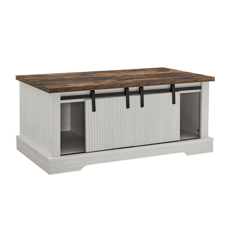 Rustic Sliding Barn Door Coffee Table With Storage - Sleep Galleria