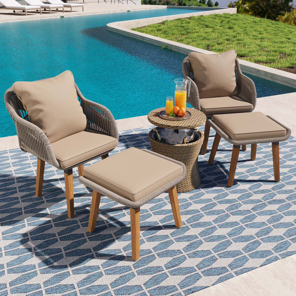 5-Piece Outdoor Patio Furniture Set With Cool Bar Table