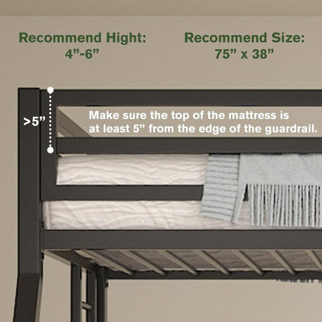 MUTICOR Metal Bunk Bed Twin over Full Size, 【Frame Only No Mattress】Heavy Duty Sturdy Frame with 12" Under-Bed Storage for Teen & Adults #Tiktokshopbacktoschool